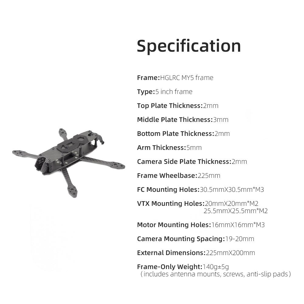 HGLRC MY5 5-inch Freestyle & Training FPV Frame - Image 7